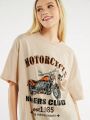 Forever 21 Women's Printed Motorbike & Letter Pattern T-Shirt