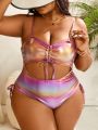 SHEIN Swim SXY Plus Size Women'S Gradient Metallic Fabric One-Piece Swimsuit