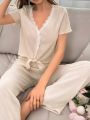 Women'S Lace Patchwork Casual Comfortable Pajama Set