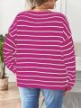 SHEIN Essnce Plus Striped Pattern Drop Shoulder Sweater