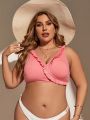 SHEIN Swim Basics Plus Size Women's Floral Lace Decor Swimwear Top