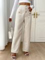 SHEIN Privé Women's Button Front Double Pocket Long Pants