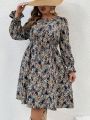 SHEIN VCAY Plus Size Floral Print Crew Neck Dress