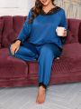 Plus Size Lace Patchwork Pajama Set