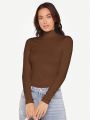 SHEIN BASICS Women's Half High Collar Long Sleeve T-shirt