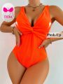 SHEIN DD+ Women's Solid Color Twist One Piece Swimsuit