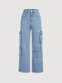 SHEIN Teen Girls' Workwear Style Denim Pants