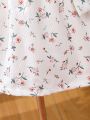 SHEIN Kids SUNSHNE Big Girls' Vintage Floral Print Long Sleeve Prairie Dress With Ruffle Hem