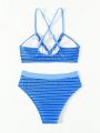 SHEIN Swim Vcay Striped And Print Two-Piece Swimsuit Set