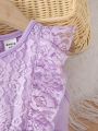 SHEIN Baby Contrast Lace Ruffle Trim Keyhole Back Lettuce Trim Dress