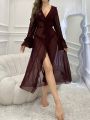 1pc Mesh Perspective Robe With Lotus Leaf Decoration