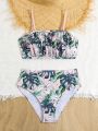 Teenage Swimwear Set With Plant Print