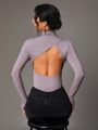 SHEIN Tall Women's Slim Fit High Neck Open Back T-shirt