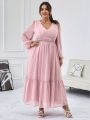 SHEIN Privé Plus Size Ruffle Hem Lantern Sleeve Dress