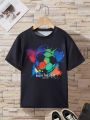 SHEIN Kids EVRYDAY Tween Boy's Soccer Print Short Sleeve T-Shirt With Slogan