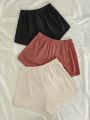 3pcs Solid Knot Front Lounge Shorts