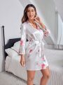 Flower Printed Robe With Waist Belt