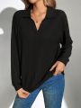 SHEIN Tall Women's Casual Hollow Striped Long Sleeve T-Shirt