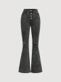 SHEIN Teen Girls' Fashionable Flared Jeans With Button Closure