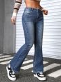 SHEIN PETITE High Waist Flared Jeans With Washed Effect