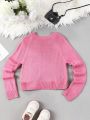 SHEIN Kids CHARMNG Tween Girl Letter Pattern Raglan Sleeve Sweater