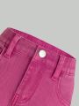 Little Girls' Jeans New Casual Fashionable Pink Washed Denim Flared Pants