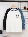 SHEIN Tween Boy Expression Print Colorblock Raglan Sleeve Tee