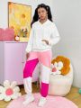 SHEIN Qutie Women's Drawstring Hooded Sweatshirt And Colorblock Sweatpants Two-piece Set