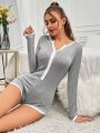 Notched Collar Long Sleeve Romper Pajamas With Patchwork Edge