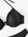 SHEIN Swim Chicsea Polka Dot Printed Ruffled Bikini Swimsuit Set