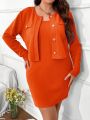 Plus Flap Pocket Jacket & Bodycon Dress