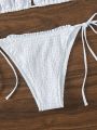 Triangle Cup Tie Front Bikini Set With Knotted Side Bottom