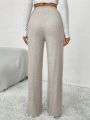 High Waist Straight Leg Pants With Split Hem