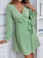 Ladies' Solid Color Wrap Dress