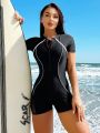 SHEIN Swim SPRTY Zipper Design One-piece Swimsuit