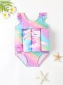 Baby Girls' One-Piece Cartoon Printed Swimsuit With Ruffle Detail