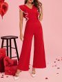 SHEIN Clasi Women Valentine's Day Flounce Wide Leg Jumpsuit