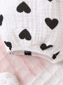 Baby Girls' Comfortable Breathable Black Shorts With Heart Print For Summer