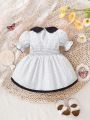 Baby Girls' Stylish Princess Dress With Cute Doll Collar