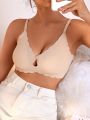 SHEIN Maternity Solid Color Button Closure Hollow Out Shell Edge Seamless Bra