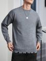 Manfinity Men'S Solid Color Distressed Trim Drop Shoulder Sweater