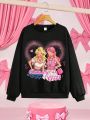 Girls' Cartoon Pattern Sweatshirt With Long Sleeve & Round Neck For Autumn And Winter