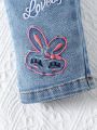 Girls' Casual Rabbit Pattern Washed Denim Jeans