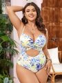 SHEIN Swim Vcay Plus Size Hollow Out Botanical Print One-Piece Swimsuit