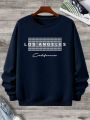 Men's Plus Size Text Print Round Neck Casual Sweatshirt