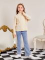 SHEIN Tween Girl Mock Neck Raglan Sleeve Sweater