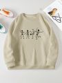 Plus Skeleton Print Thermal Lined Sweatshirt