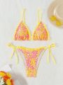 SHEIN Swim Mod Random Floral Print Triangle Cup Knotted Side Bikini Set