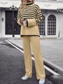 Striped Turtleneck Casual Sweater Two-piece Set