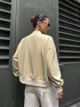 Solid Color Drop Shoulder Jacket With Pocket